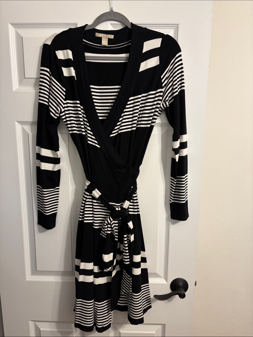 Banana Republic Black & White Striped Wrap Dress